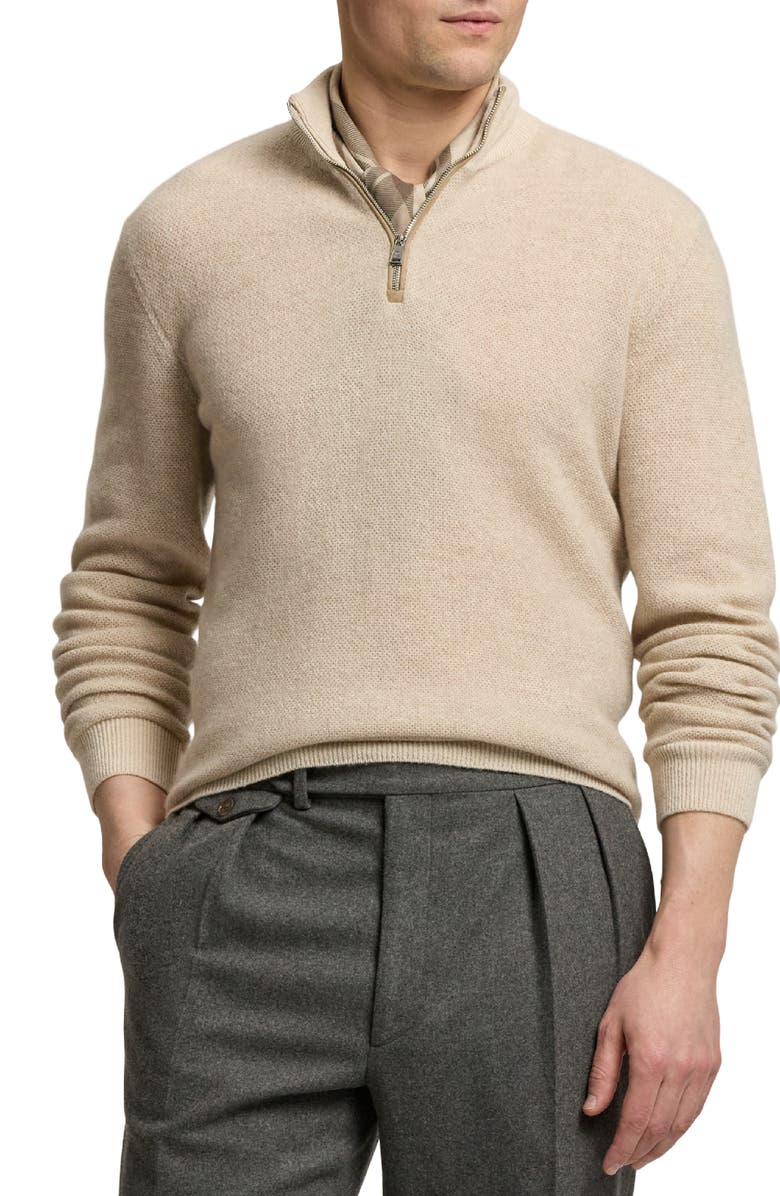 Ralph Lauren Purple Label Bird's Eye Cashmere Half Zip Sweater, Main, color, Summer Sand Multi