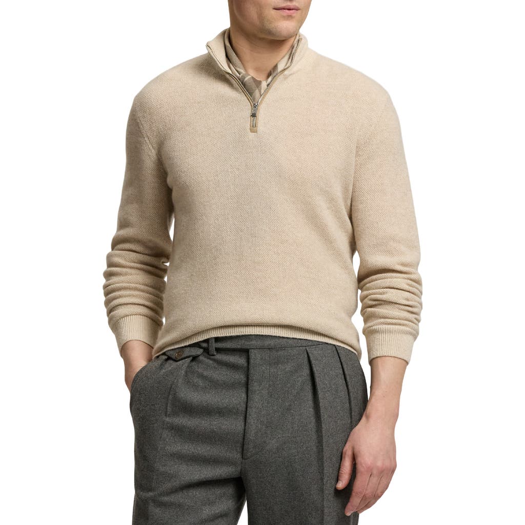Ralph Lauren Purple Label Bird's Eye Cashmere Half Zip Sweater in Summer Sand Multi  product