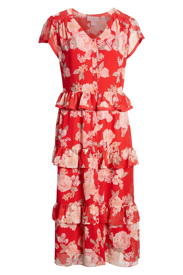 Floral Ruffle Shirtdress, Alternate, color, RED CHINOISE RIVIERA FLORAL