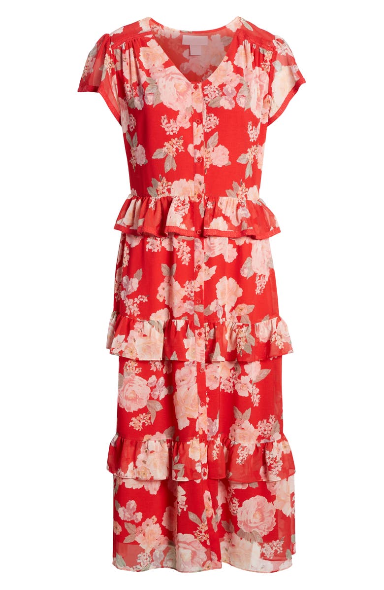 Rachel Parcell Floral Ruffle Shirtdress, Alternate, color, 