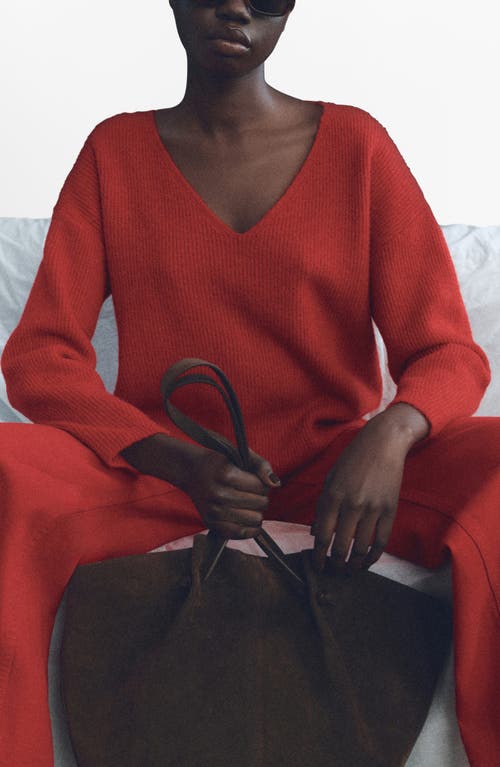 Mango Rib V-neck Sweater In Red
