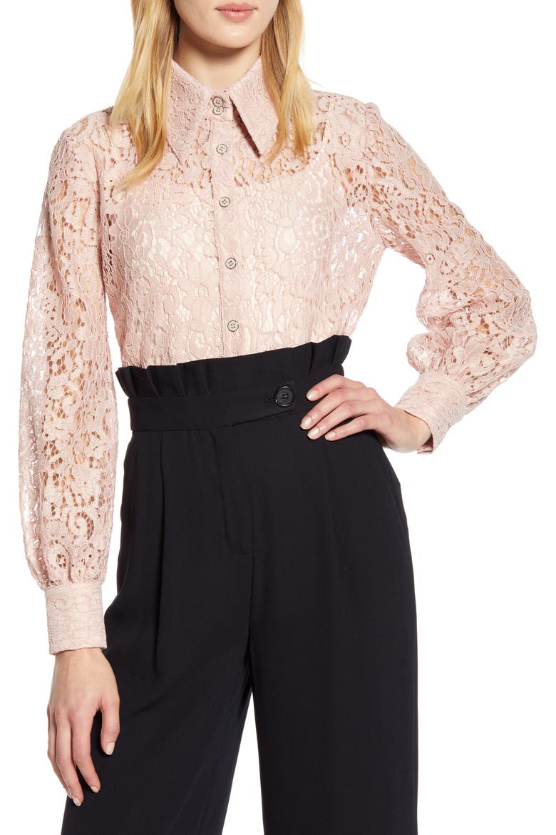 x Atlantic-Pacific Collared Lace Top (Nordstrom Exclusive), Main, color, PINK SMOKE