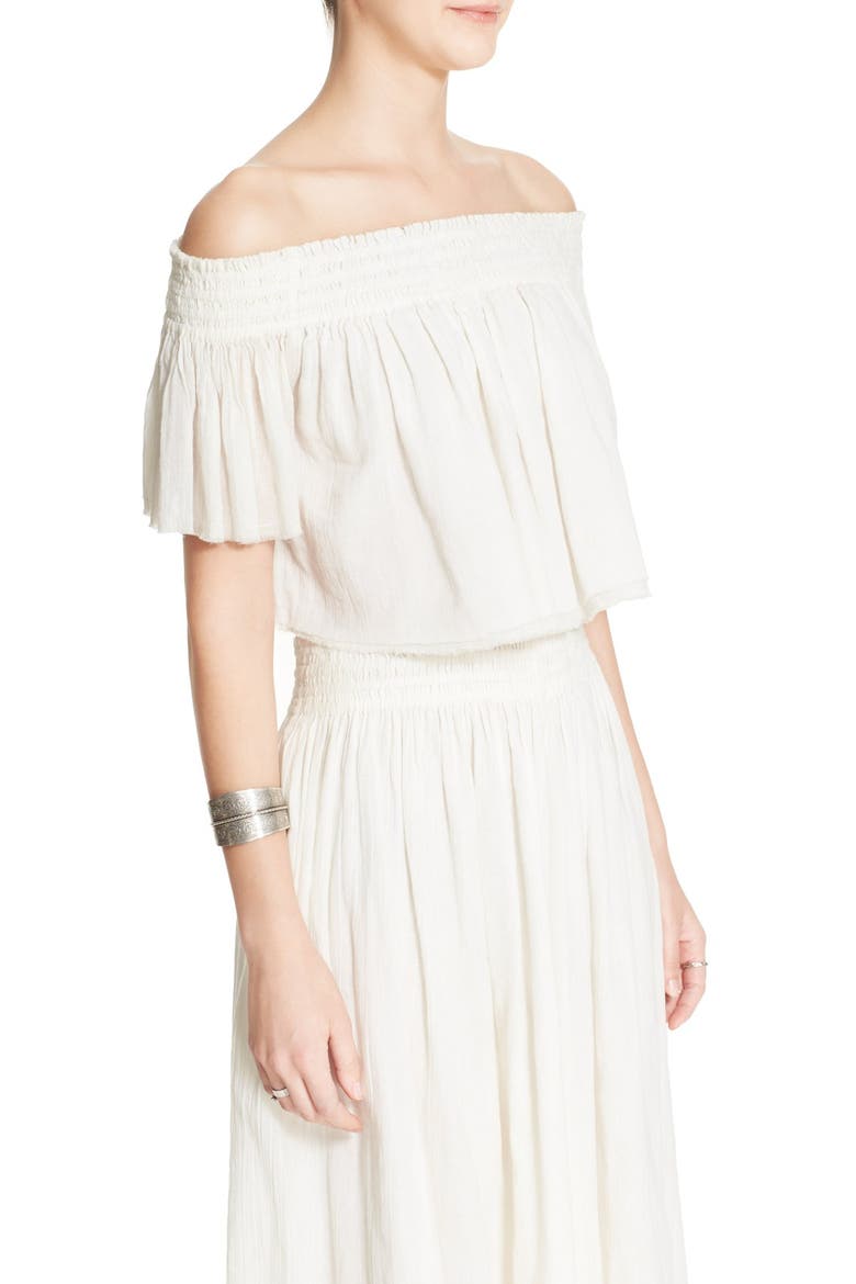 'Miss Stella' Off the Shoulder Crop Top & Culottes, Alternate, color, IVORY
