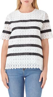 English Factory Lace Stripe Top