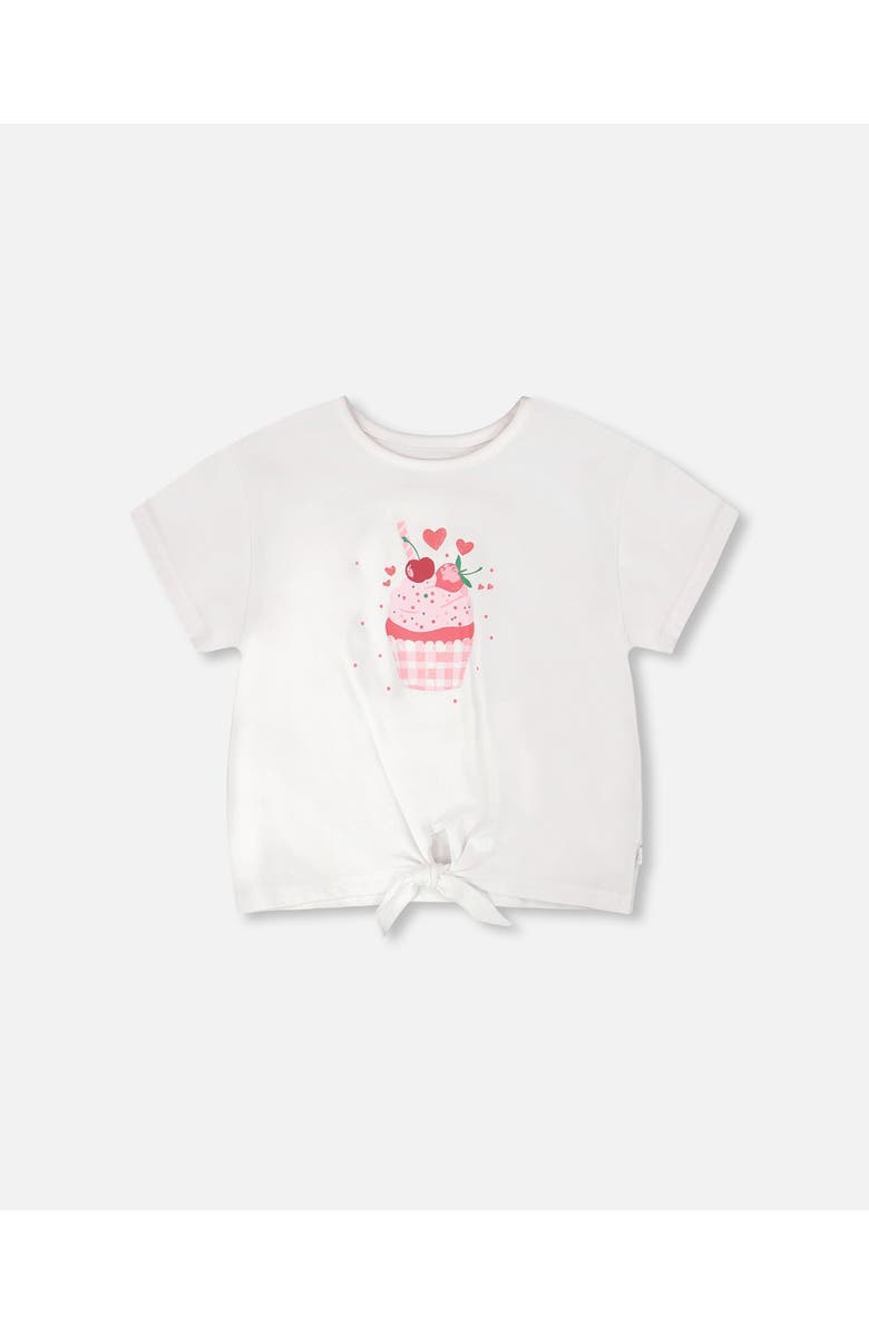 Deux par Deux Organic Cotton Jersey Cupcake T-Shirt with Tie at Waist, Main, color, White