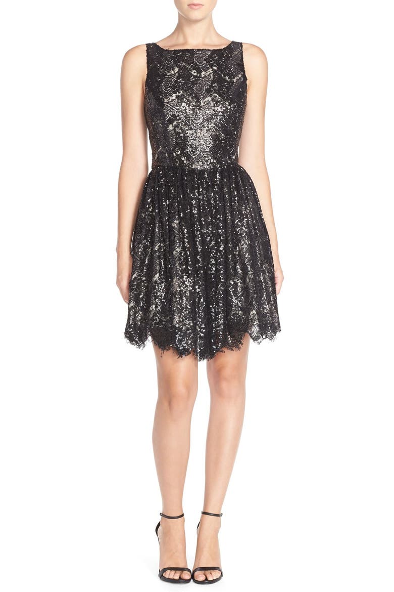BB Dakota 'Sabrina' Sequin Fit & Flare Dress, Alternate, color, BLACK