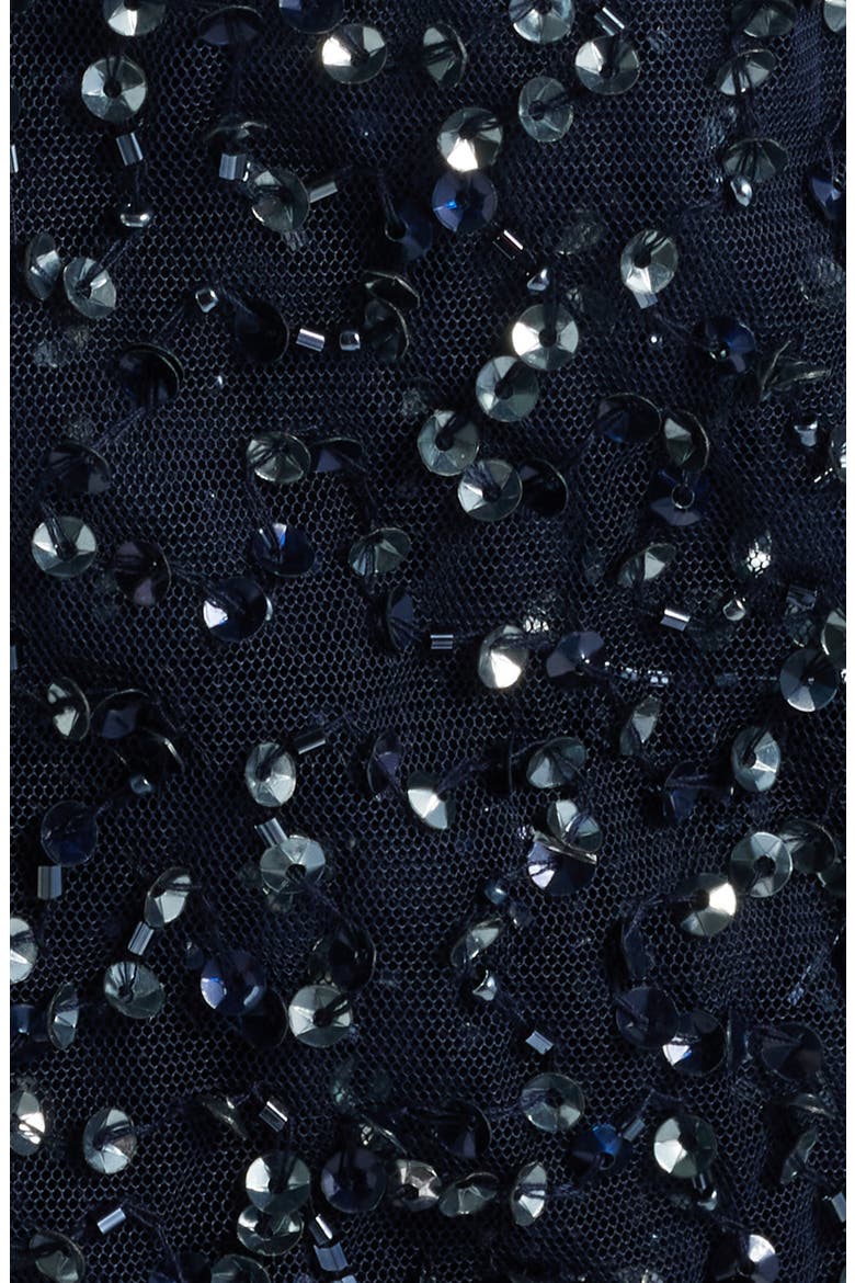 Beaded Sequin Embellished Mesh Column Gown with Jacket, Alternate, color, NAVY