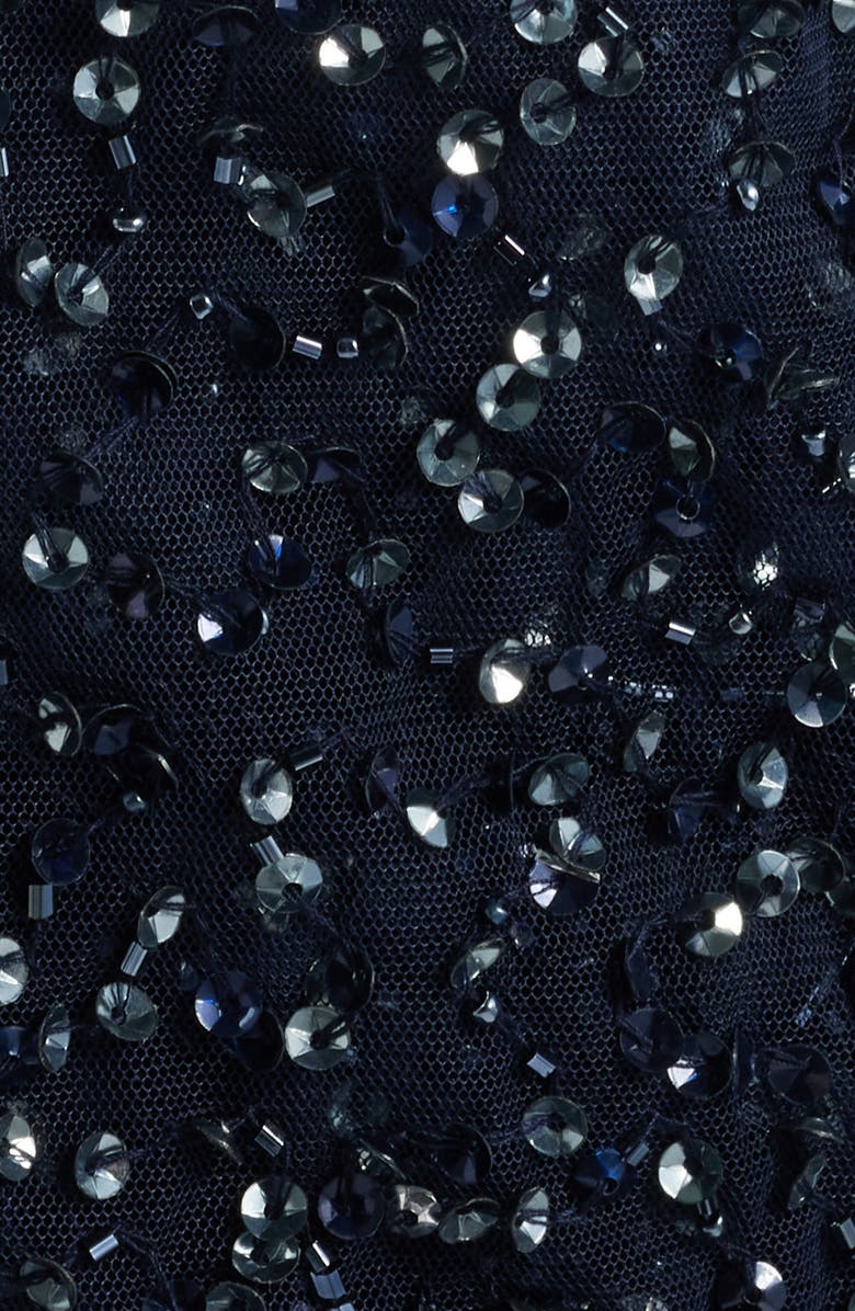 Pisarro Nights Beaded Sequin Embellished Mesh Column Gown with Jacket, Alternate, color, Navy