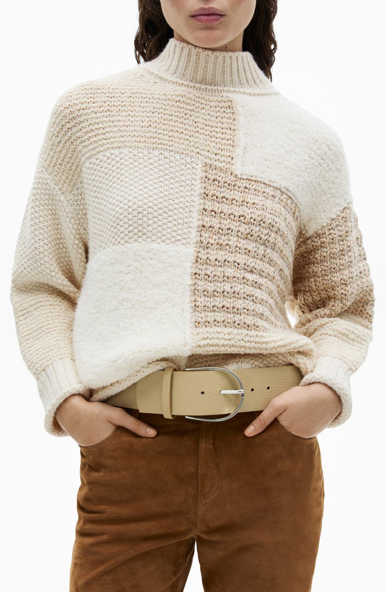 MANGO Patchwork Mock Neck Sweater, Main, color, 