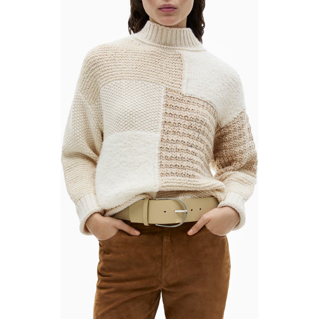 Mango Layered Rib Zip Sweater In Ecru