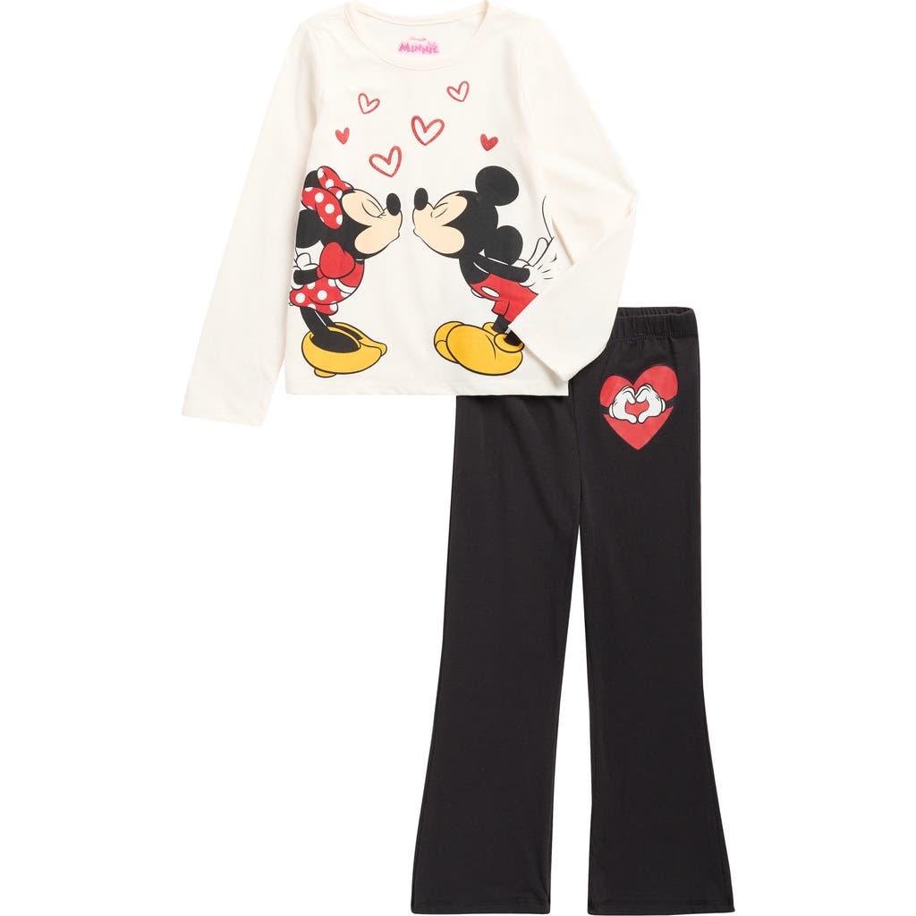Assorted Kids' Minnie & Mickey Hearts Long Sleeve Graphic T-shirt & Wide Leg Pants Set In Multi