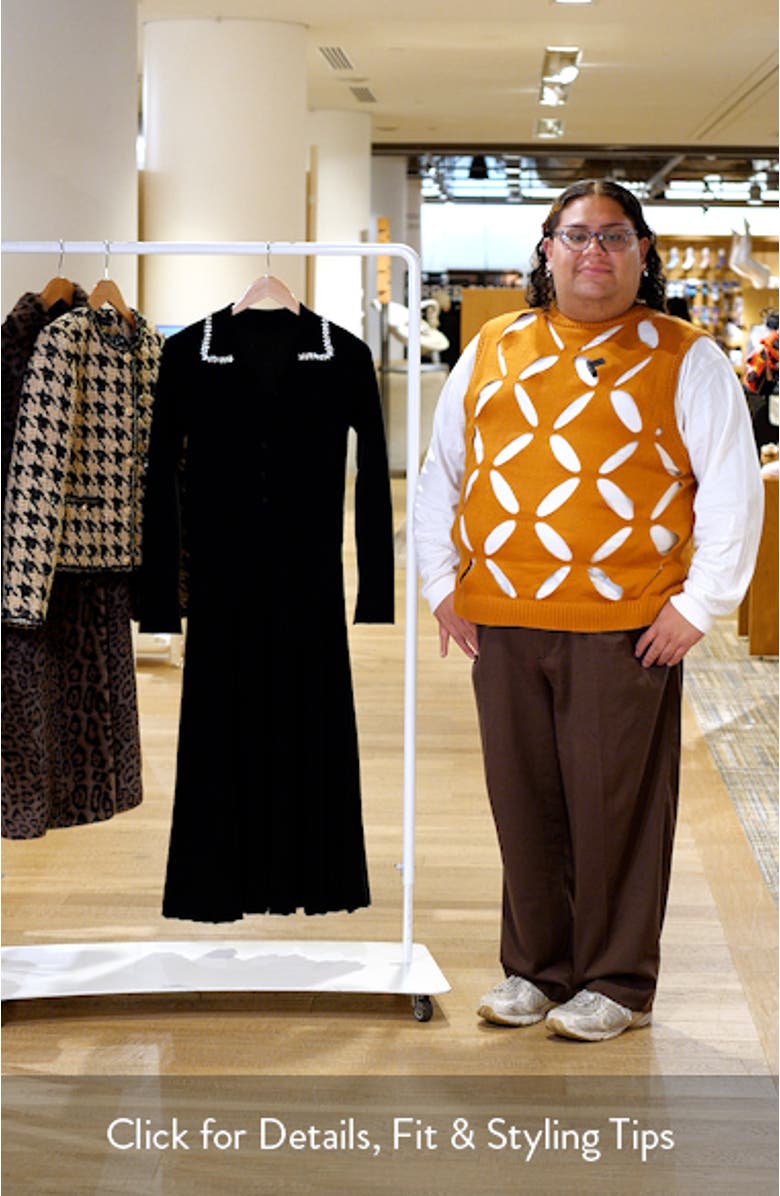 Penny Embellished Collar Pleated Long Sleeve Cashmere Sweater Dress, sales video thumbnail