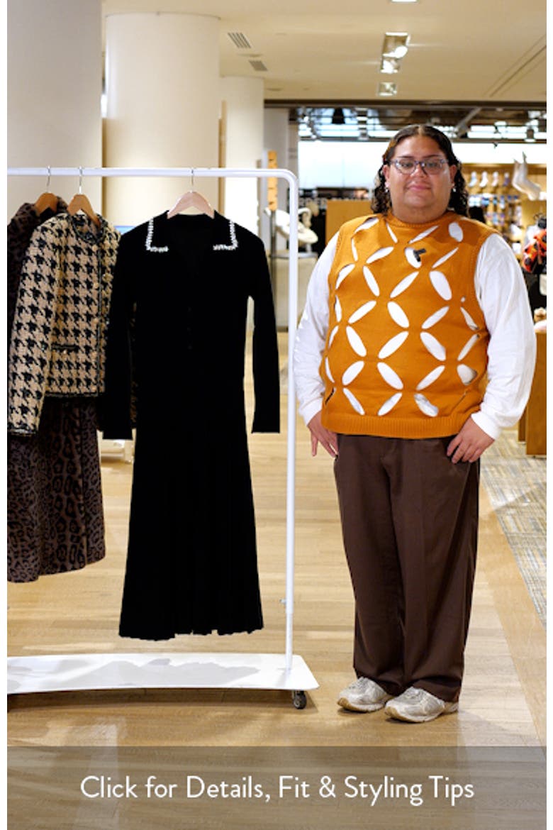Penny Embellished Collar Pleated Long Sleeve Cashmere Sweater Dress video