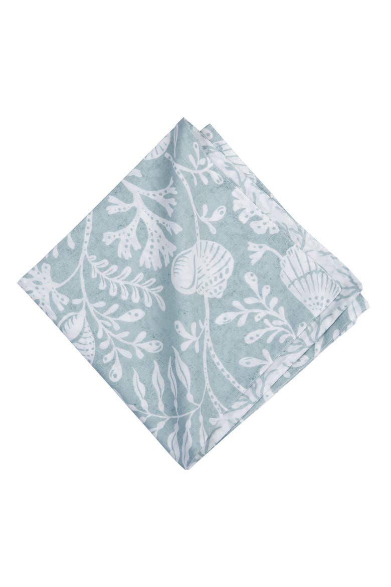 Seafoam Reef Cotton Napkins, Set of 6 - Nautical Coral & Seaweed, Alternate, color, White