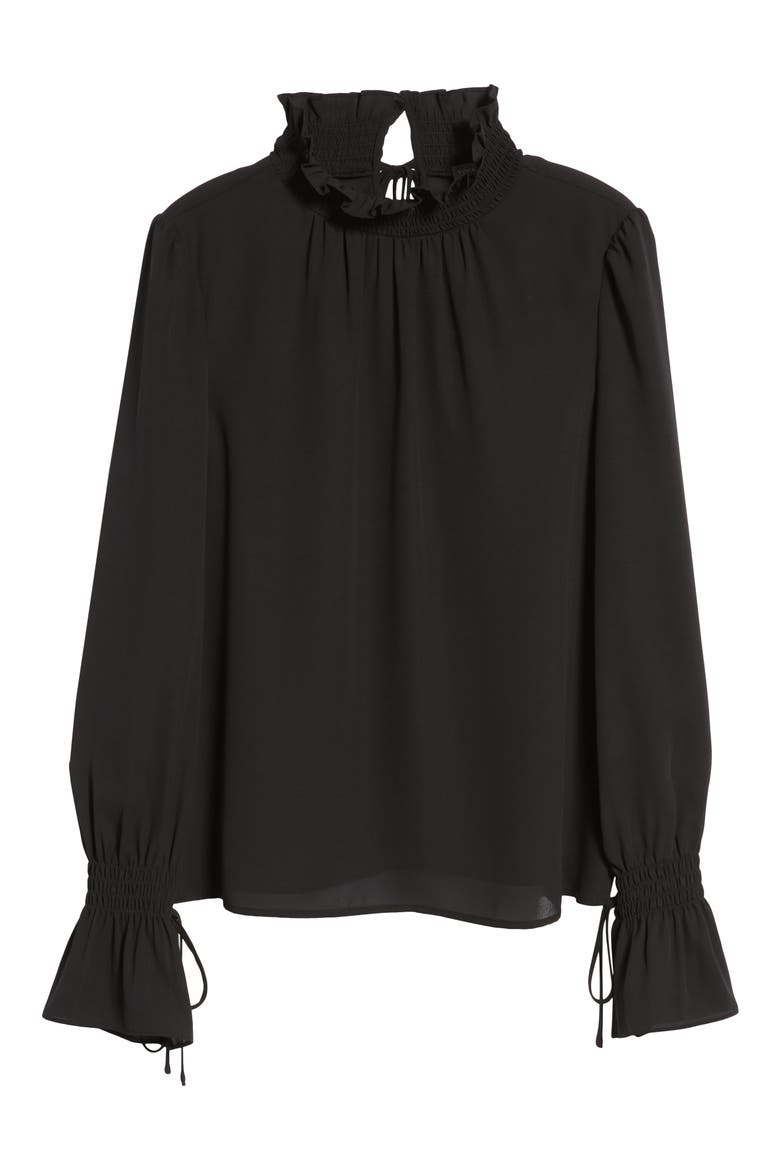 Smocked Neck Blouse, Alternate, color, RICH BLACK