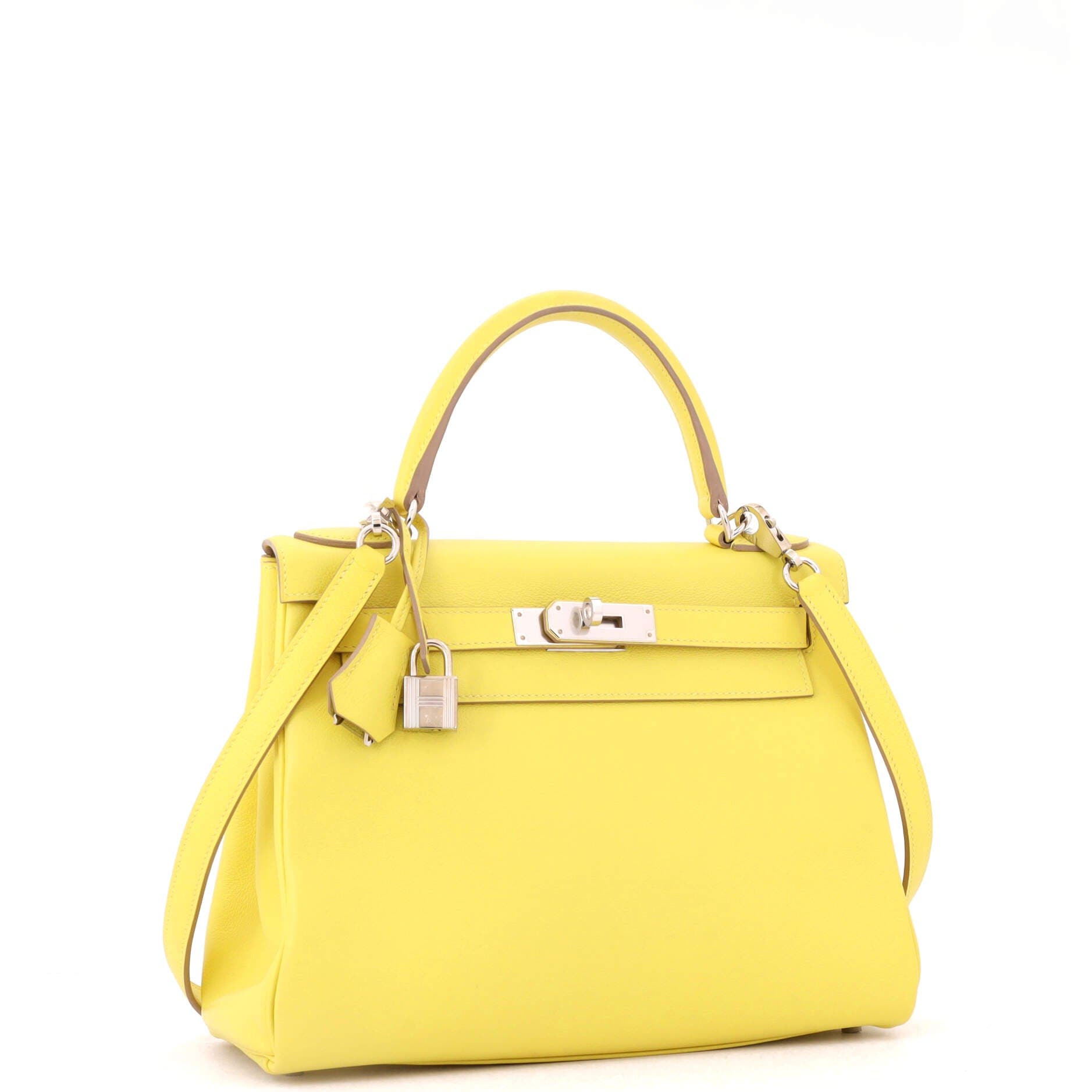 Pre-Owned Hermes Kelly Handbag Yellow Evercolor with Palladium Hardware 28, Alternate, color, 