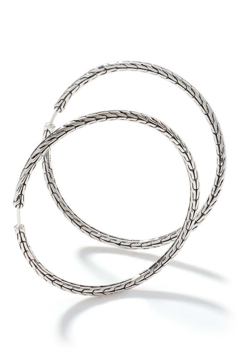 Carved Chain Hoop Earrings, Silver, 50mm, Alternate, color, SILVER
