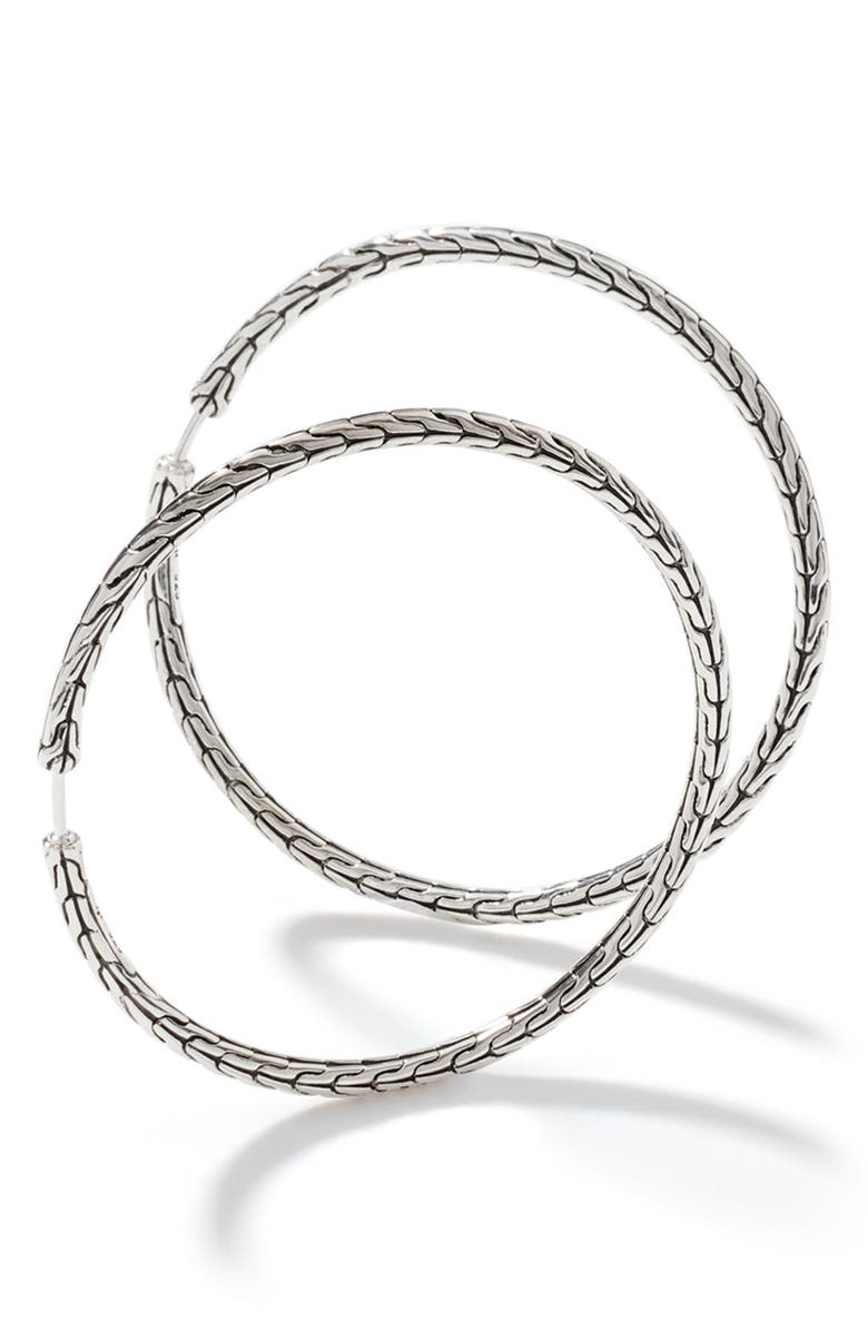John Hardy Carved Chain Hoop Earrings, Silver, 50mm, Alternate, color, Silver
