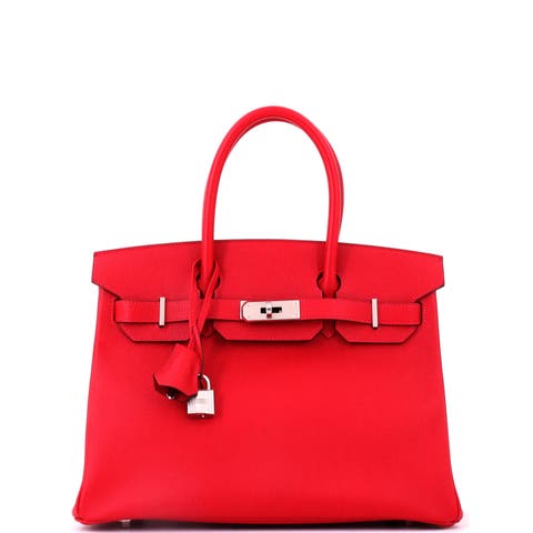 Birkin Handbag Red Epsom with Palladium Hardware 30