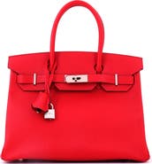 Pre-Owned Hermes Birkin Handbag Red Epsom with Palladium Hardware 30