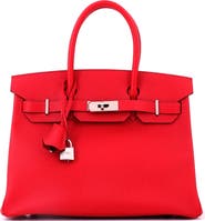 Pre-Owned Hermes Birkin Handbag Red Epsom with Palladium Hardware 30
