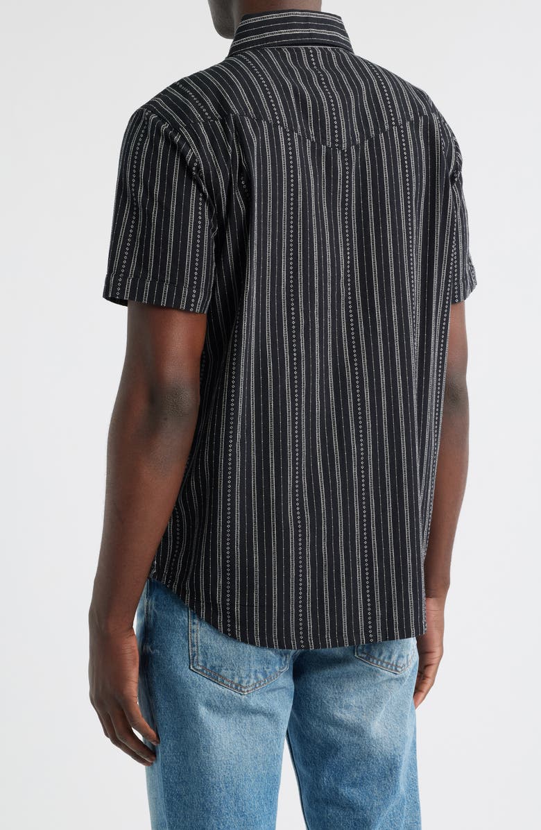 DARK SEAS Vigilante Stripe Short Sleeve Cotton Snap-Up Shirt, Alternate, color, Black