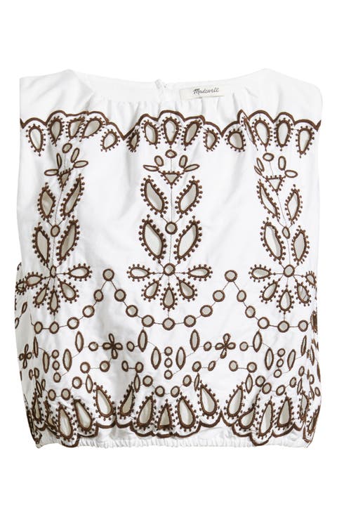 Embroidered Sleeveless Poplin Bubble Top