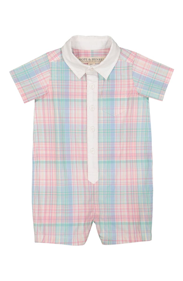 Hope & Henry Baby Poplin Button Front Romper, Infant, Main, color, 