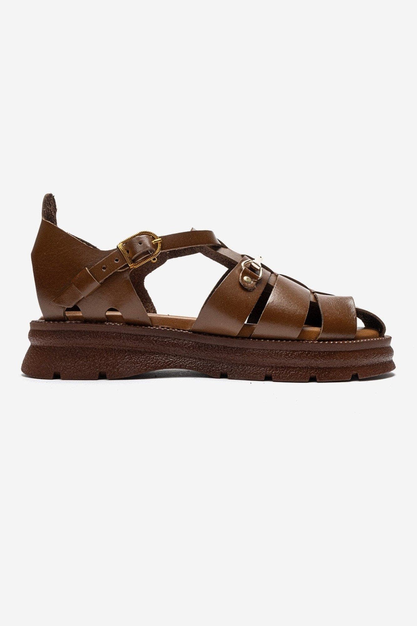 Riela Leather Buckle Sandal, Alternate, color, Cognac