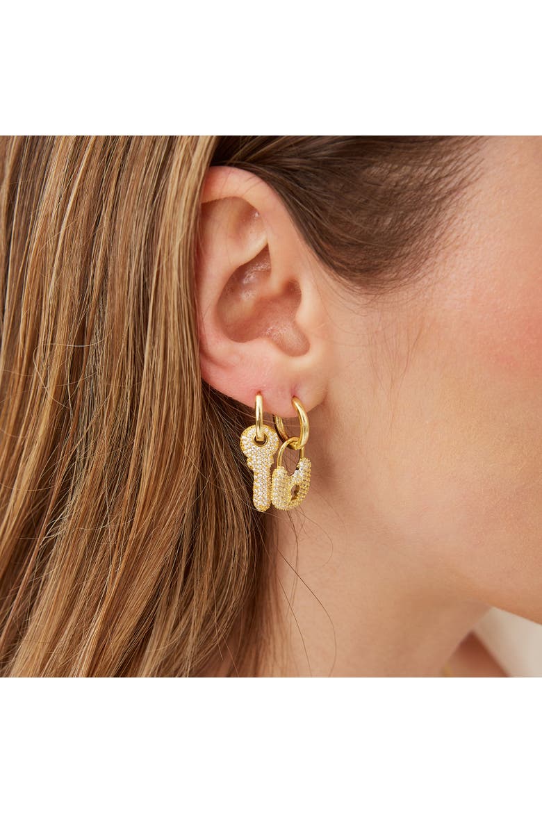 Silver Hoop Padlock Sterling Silver Earrings, Alternate, color, Gold