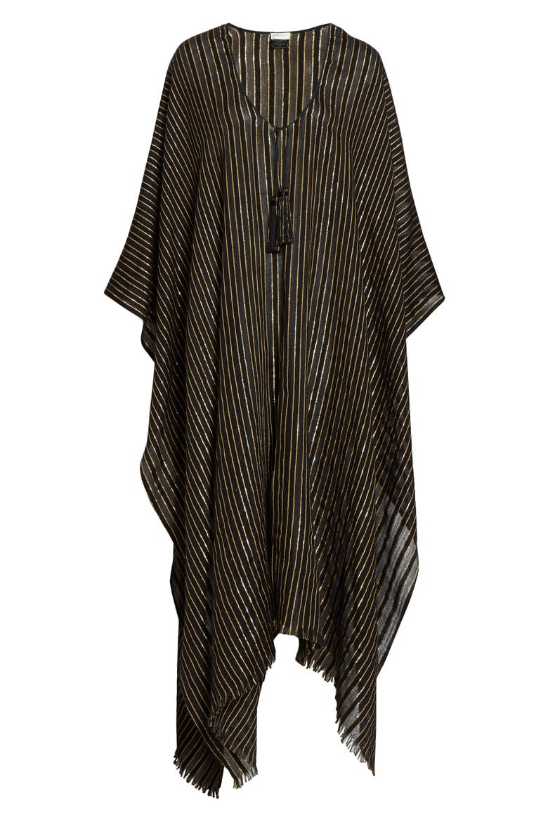 Metallic Stripe Poncho, Main, color, BLACK/ GOLD