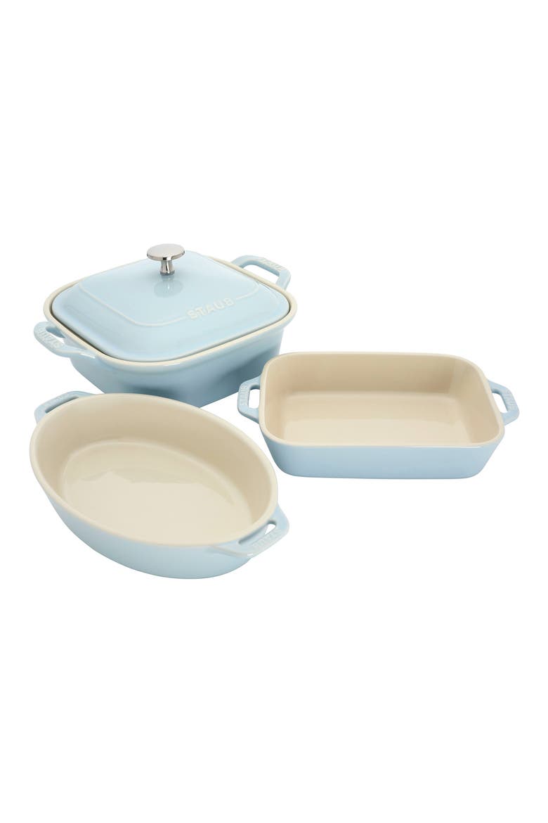 4-Piece Ceramic Baking Dish Set, Main, color, LIGHT BLUE