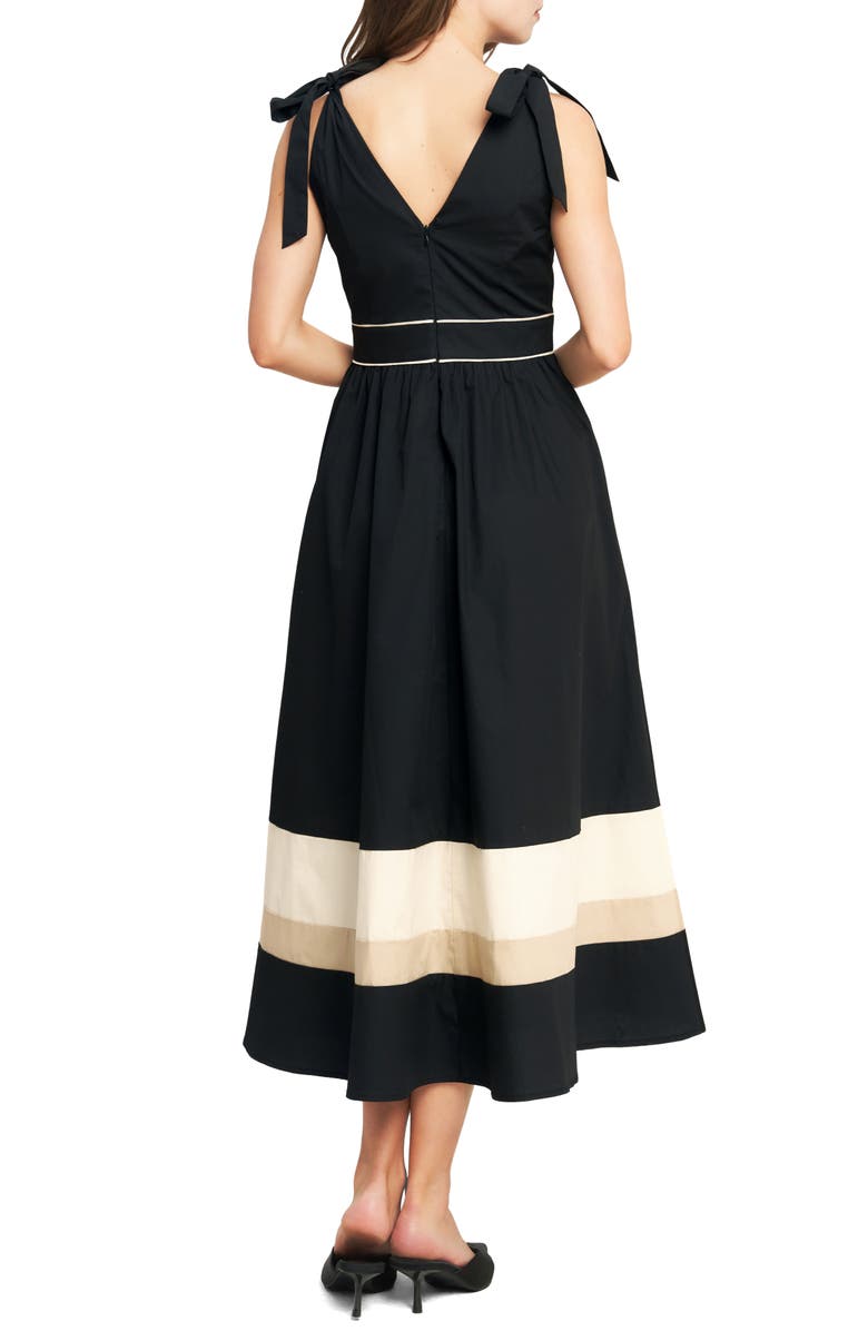 FLYING TOMATO Bow Shoulder Midi Dress, Alternate, color, Black Cream