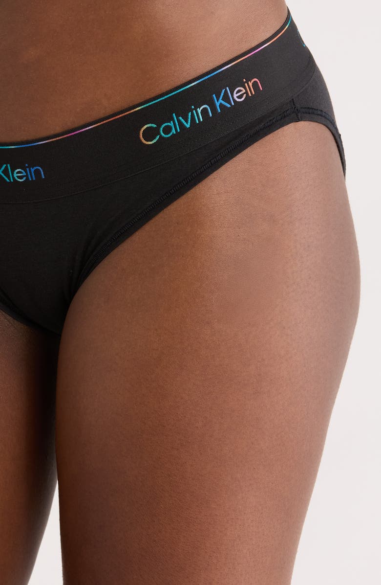 Calvin Klein Icon Pride Cotton Blend Bikini Bottoms, Alternate, color, Black