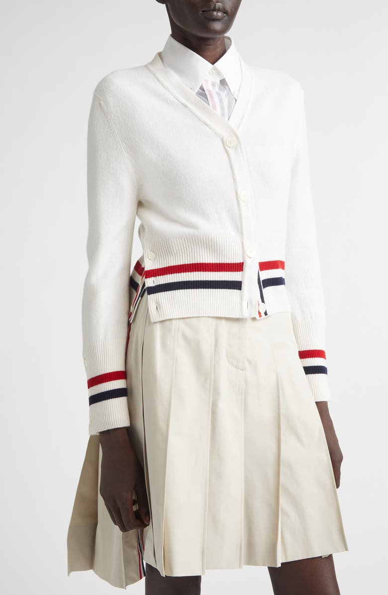 Thom Browne Shrunken Cashmere Cardigan, Alternate, color, White