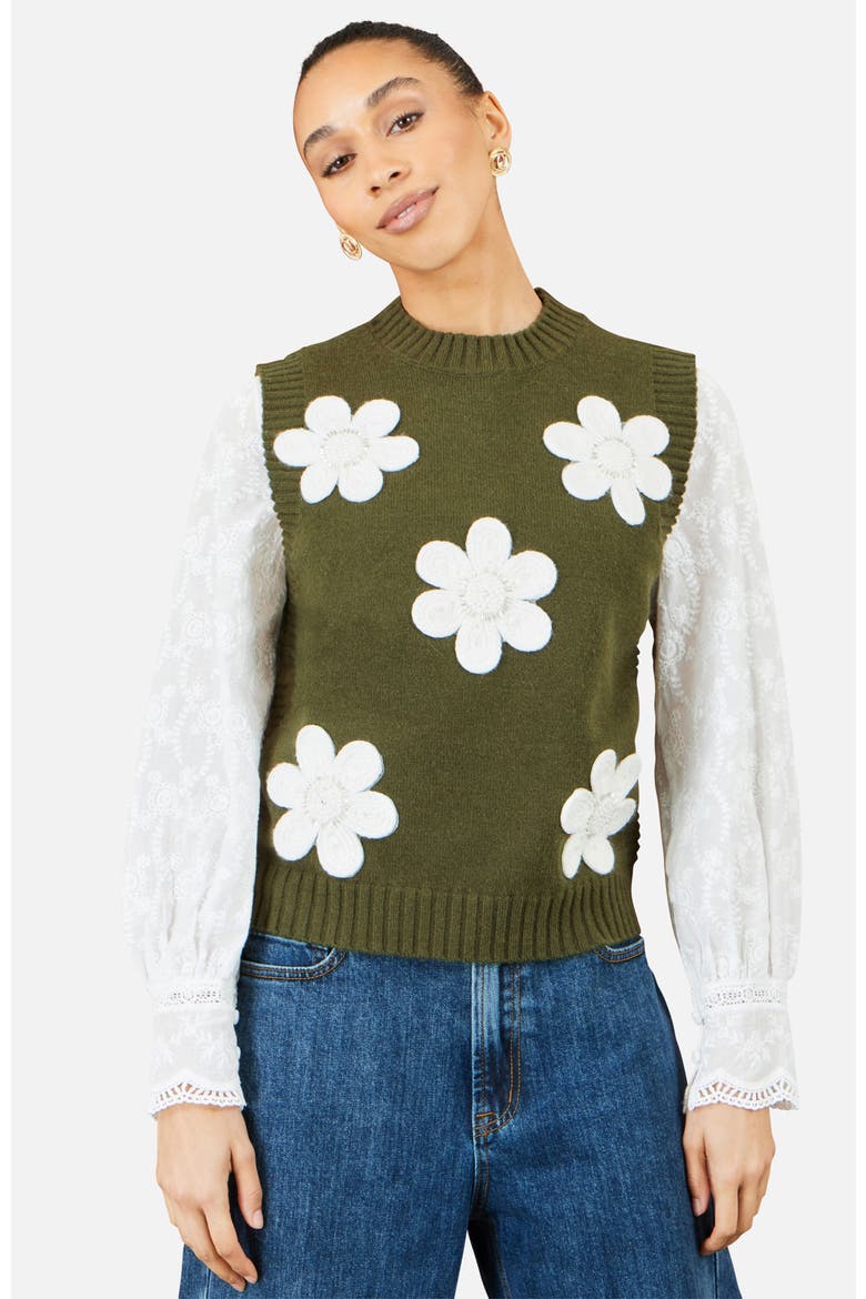 Flower Appliqué Knit Tank, Main, color, Green