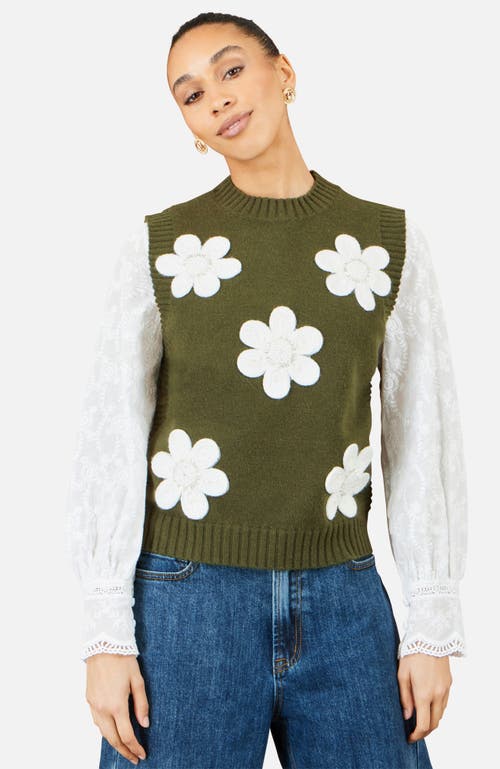 Yumi Flower Appliqué Knit Tank In Green