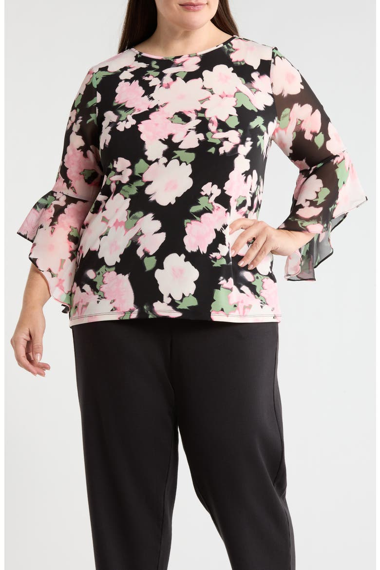 Ruffle Sleeve Top, Main, color, BLACK MULTI