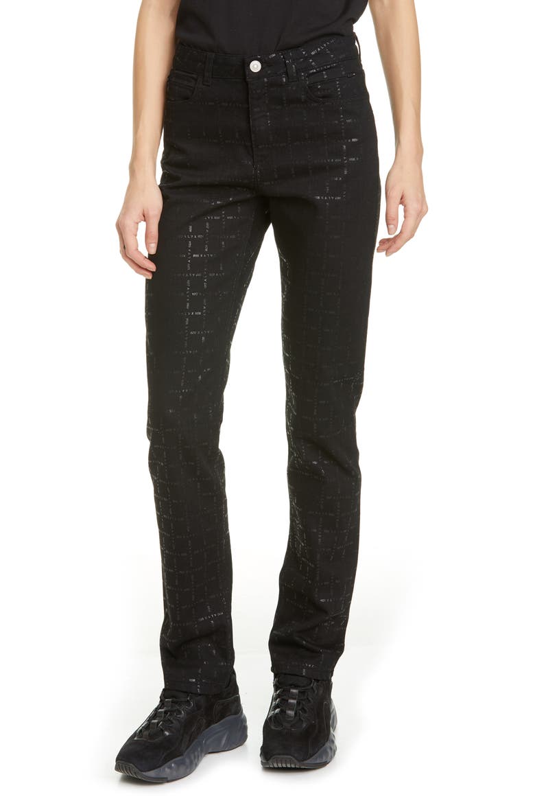 Logo Print High Waist Skinny Jeans, Main, color, BLACK