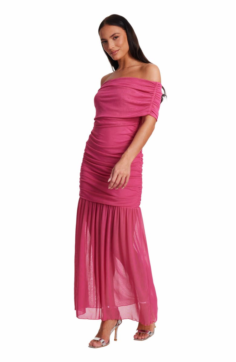 QUIZ Bardot Mesh Maxi Dress, Alternate, color,