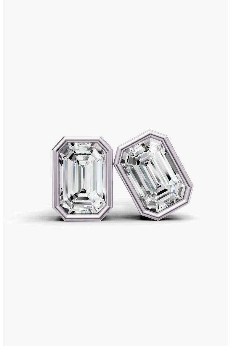 14K Gold 1 Carat Emerald Bezel Solitaire Studs, Main, color, White Gold