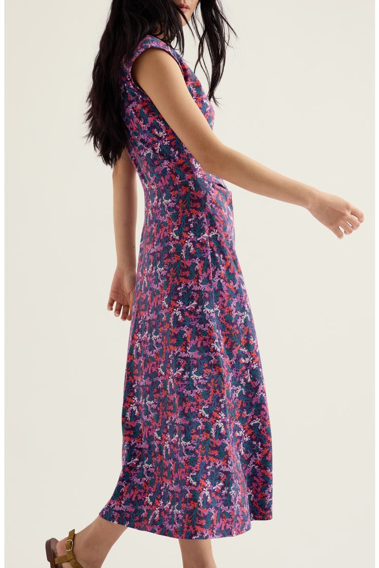 Fettling Floral Tie Waist Jersey Midi Dress, Alternate, color, SUMMER FRONDS PURPLE KALE