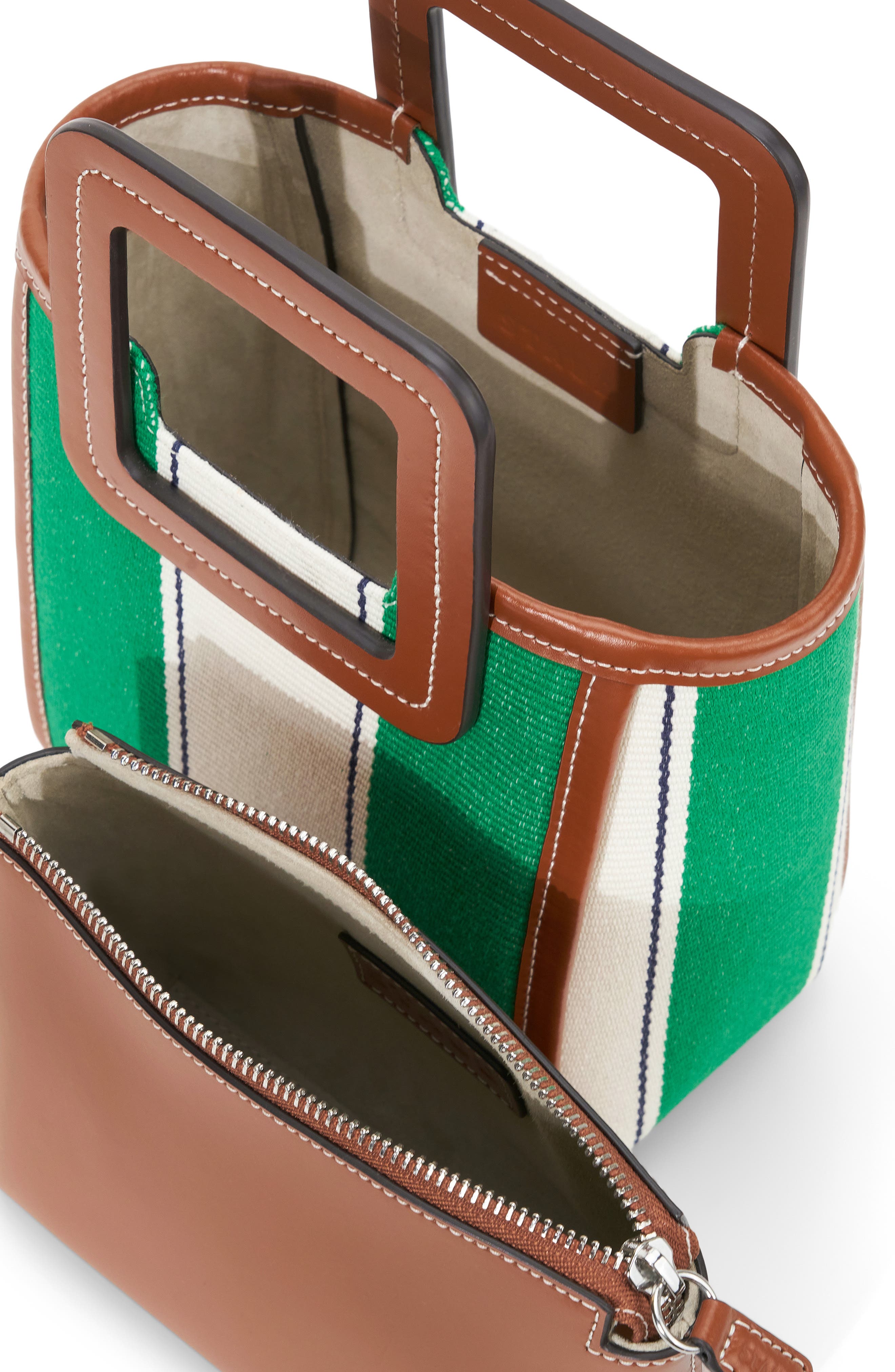 STAUD Mini Shirley Bungalow Stripe Canvas & Leather Tote, Alternate, color, 