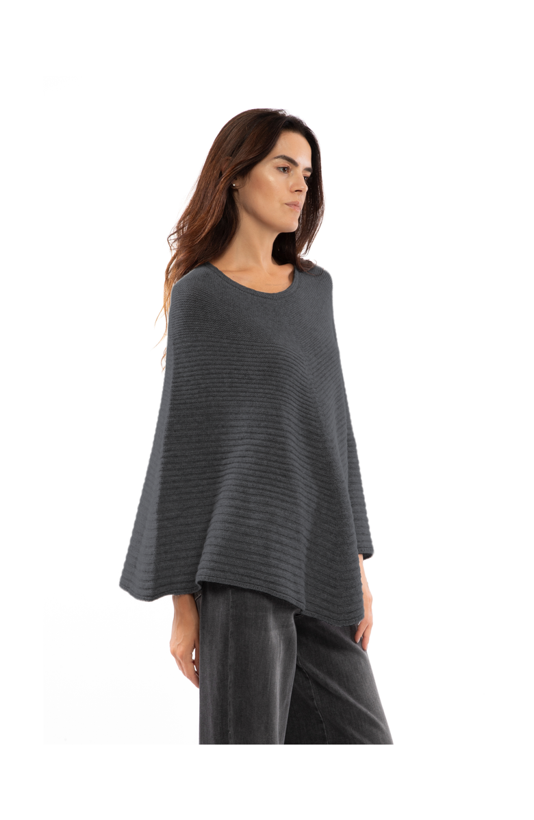 Monticelli Cashmere Pure Cashmere Ribbed Knit Poncho, Alternate, color, Charcoal