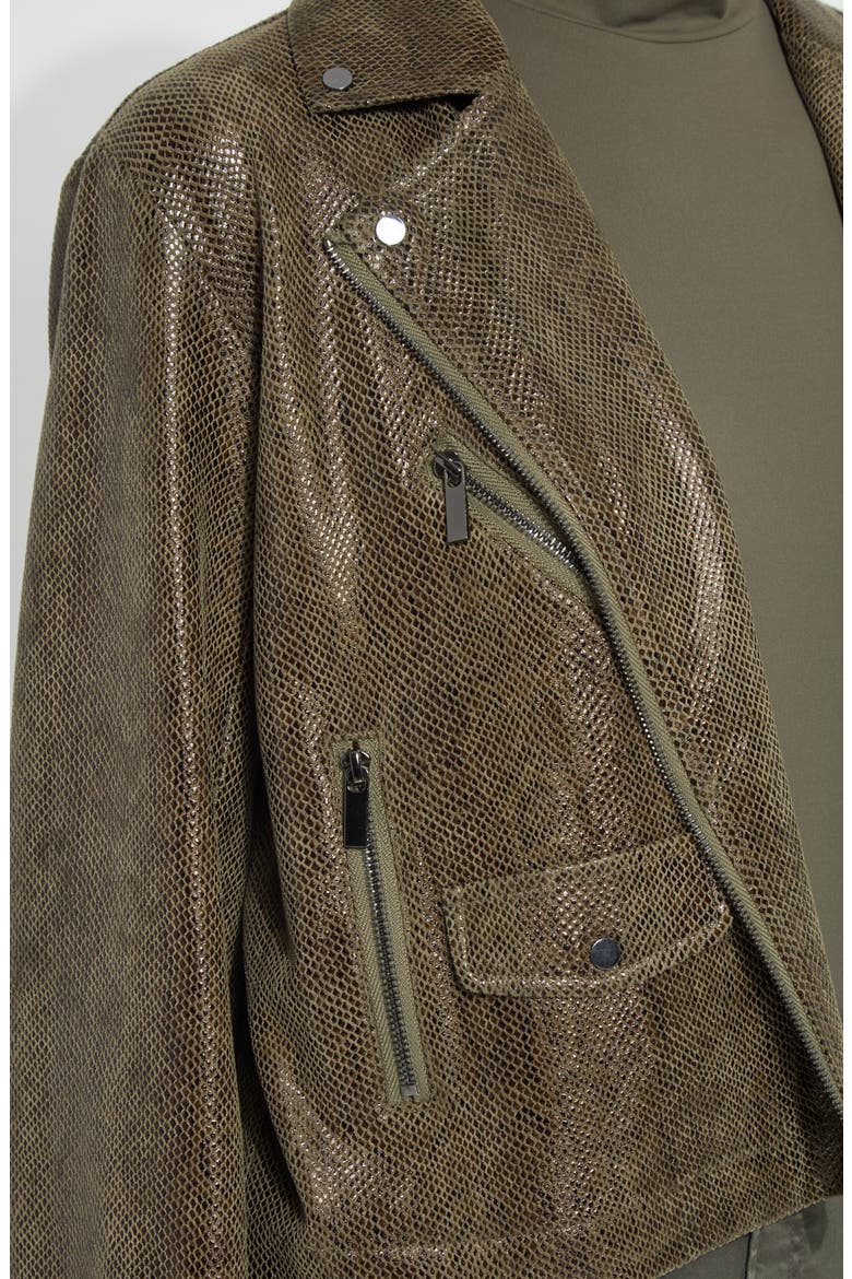 Emory Faux Leather Moto Jacket, Alternate, color, WOODLAND SNAKE