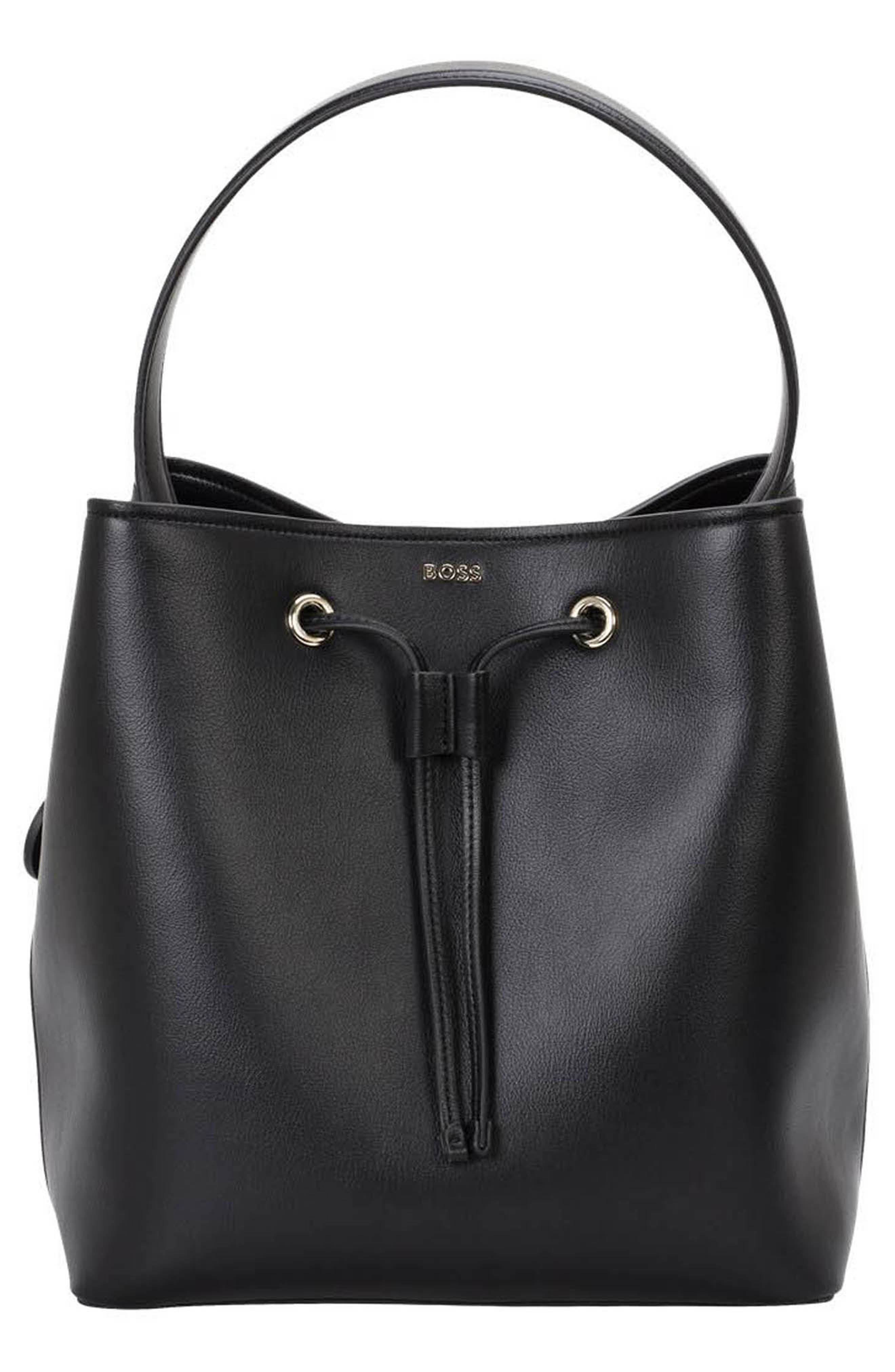 BOSS Liriel Faux Leather Bucket Bag, Main, color, Black