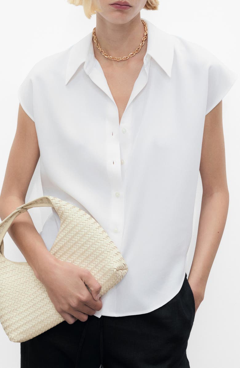 MANGO Cap Sleeve Button-Up Shirt, Main, color, Off White