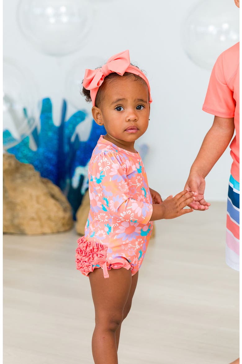 Coral Floral One-Piece Rashguard Swimsuit, Alternate, color, ORANGE