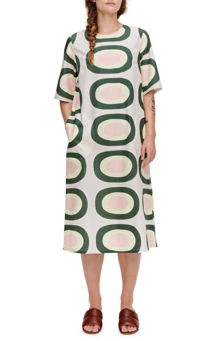 Marimekko Huomenna Pieni Melooni Cotton Poplin Midi Dress, Main, color,