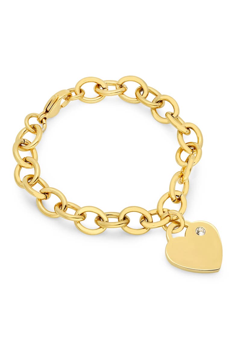 Swarovski Crystal Accented Heart Charm Bracelet, Main, color, YELLOW